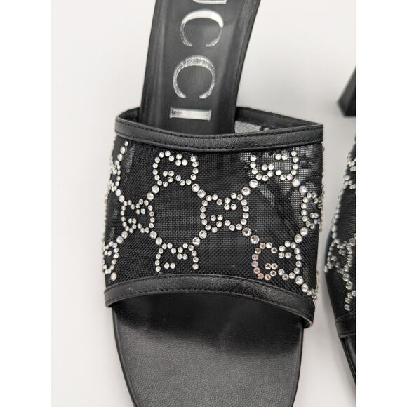 Gucci Demi Rhinestone Mesh Mule Sandals Nero Women's size US8.5 EU38.5 - Picture 14 of 16